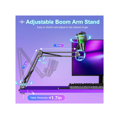 ALILYY Gaming USB Microphone,Noise Cancellation Condenser mic with Boom Arm,Mute, Gain, Monitoring, Gaming Microphone for Phone,PC,Computer,PS4,PS5,Mac,Streaming,Podcast,Twitch,YouTube,Discord