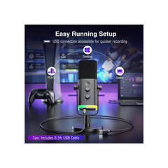 FIFINE USB/XLR Dynamic Microphone for Podcast Recording, PC Computer Gaming Streaming Mic with RGB,Mute Button,3.5mm Headphones Jack,Desktop Stand, Vocal Mic for Singing YouTube-AmpliGame AM8