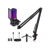 ZealSound Gaming USB Microphone,Noise Cancellation Condenser mic,3.5mm Headphone,RGB Microphone with Mute,Gain,Monitoring,Boom Arm,Pop Filter for Phone,PC,Computer,Mac,Streaming,Podcast