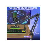 ZealSound Gaming USB Microphone,Noise Cancellation Condenser mic,3.5mm Headphone,RGB Microphone with Mute,Gain,Monitoring,Boom Arm,Pop Filter for Phone,PC,Computer,Mac,Streaming,Podcast