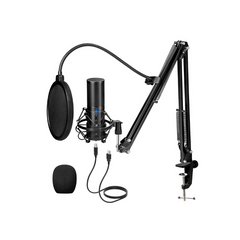 USB Gaming Microphone, PC Streaming Mic Kit for PS4/5/Discord/Twitch Gamer, Condenser Studio Cardioid Microfono for Podcasting, Recording, Content Creation, Singing with Adjustable Arm Stand