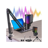 ALILYY Gaming USB Microphone,Noise Cancellation Condenser mic with Boom Arm,Mute, Gain, Monitoring, Gaming Microphone for Phone,PC,Computer,PS4,PS5,Mac,Streaming,Podcast,Twitch,YouTube,Discord