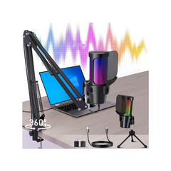 ALILYY Gaming USB Microphone,Noise Cancellation Condenser mic with Boom Arm,Mute, Gain, Monitoring, Gaming Microphone for Phone,PC,Computer,PS4,PS5,Mac,Streaming,Podcast,Twitch,YouTube,Discord