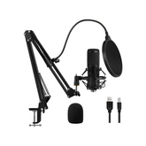 Qishi USB Gaming Microphone Streaming Podcast PC Microphone Condenser Mic Kit with Flexible Arm for Skype Youtuber Gaming Recording Singing PS4 Computer Studio Laptop