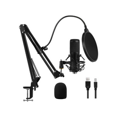 Qishi USB Gaming Microphone Streaming Podcast PC Microphone Condenser Mic Kit with Flexible Arm for Skype Youtuber Gaming Recording Singing PS4 Computer Studio Laptop